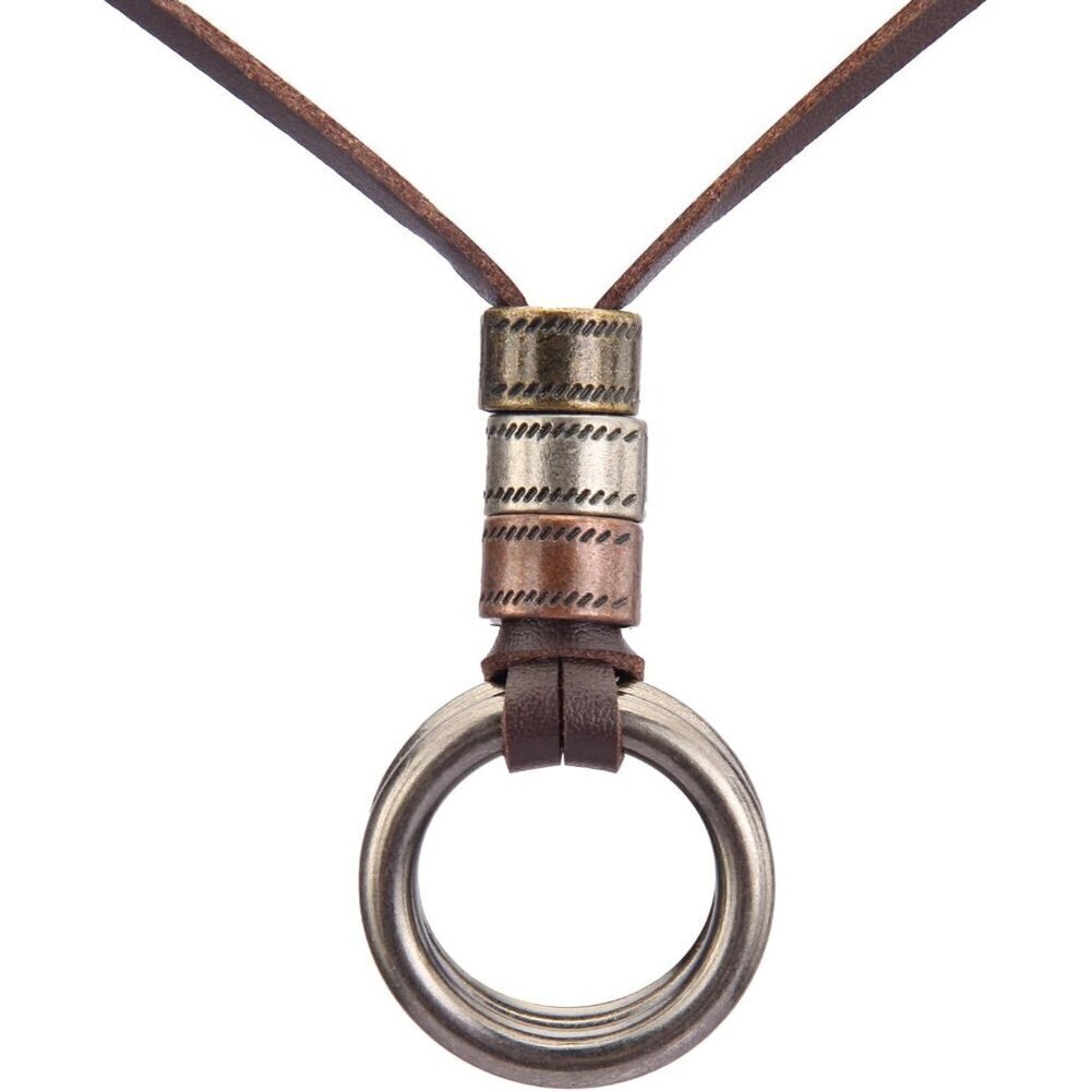 ✨Women Brown Leather Cord Chain Multilayer Wooden Pendant Boho Necklace Jewelry
